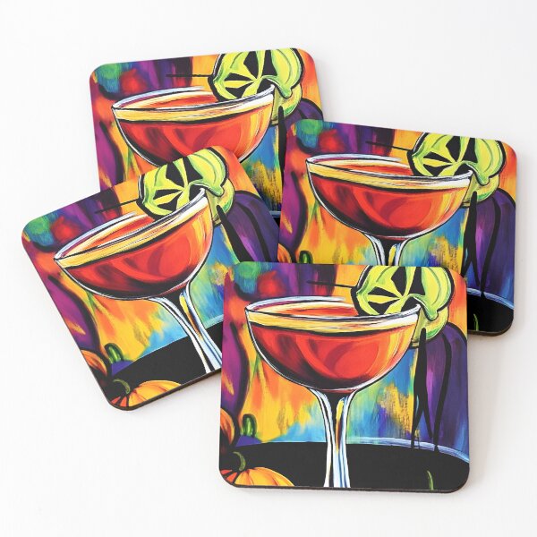 Item preview, Vibrant Halloween Cocktail Art with Lime Slice and Small Pumpkins - Bright Swirls Abstract Shape designed and sold by OlfactoART Studio.
