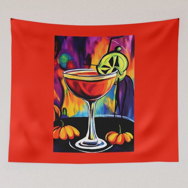 Item preview, Vibrant Halloween Cocktail Art with Lime Slice and Small Pumpkins - Bright Swirls Abstract Shape designed and sold by OlfactoART Studio.