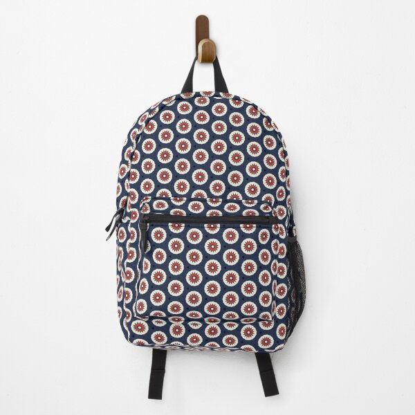 Vista previa del artículo con la obra «Flores rojas primaverales patrón azul simple», diseñado y vendido por ewajasinska.