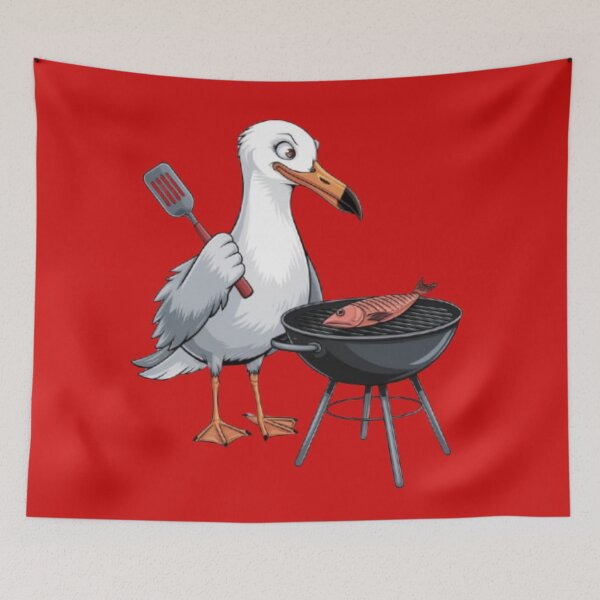 Item preview, seagull making barbeque fish designed and sold by 123ks.