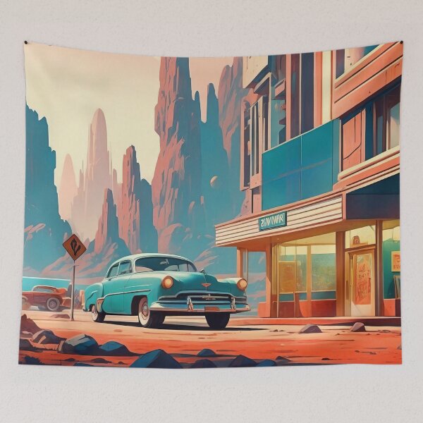 Item preview, Retro-Futuristic Cityscape A Glimpse of Tomorrow designed and sold by ArtComixHaven.