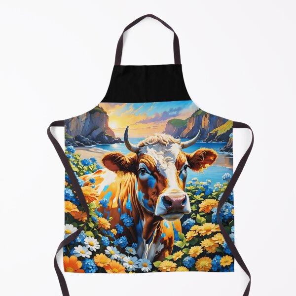 Item preview, Beautiful COW stanging among flowers on a meadow of a bay beach designed and sold by EmeraldeaArt.