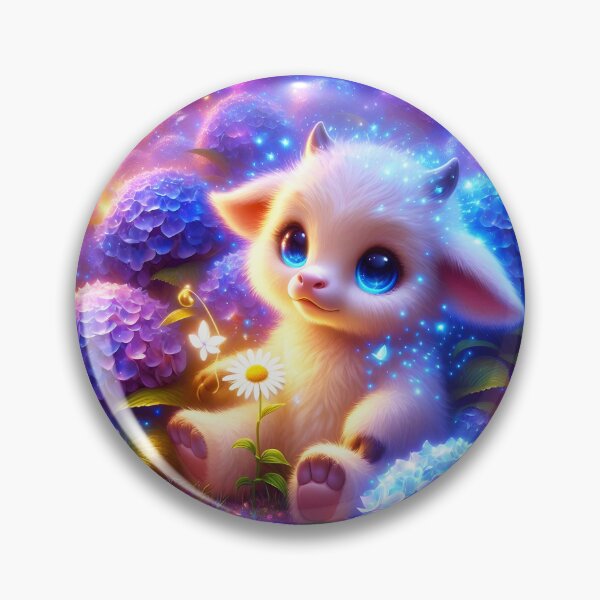 Item preview, Little cute white calf COW sitting among magical hydrangeas designed and sold by EmeraldeaArt.