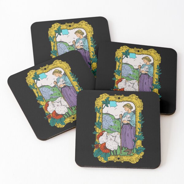 Item preview, Shepherdess Girl in Art Nouveau Frame - Etching illustration with colors designed and sold by CheHojas.