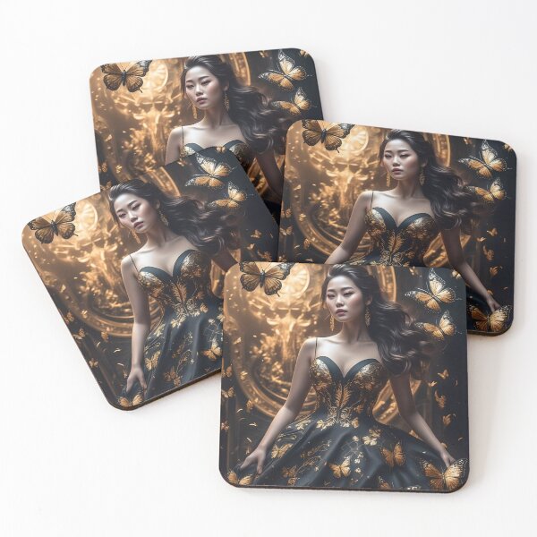 Artikelvorschau, Schwarzes und goldenes Schmetterlingskleid entworfen und verkauft von Fantasy-Fashion.