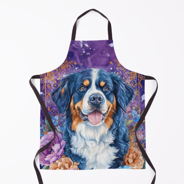 Item preview, BERNESE Mountain Dog into violet & blue flowers  designed and sold by WallyPink.