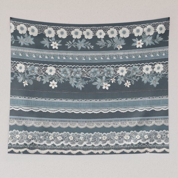 Item preview, IMAGE PRINT ONLY Vintage Denim and Lace Look in Faded Denim Blue Colors 2 of 4 designed and sold by Beachy.