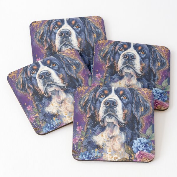 Item preview, BERNESE Mountain Dog into pink & blue flowers vintage style designed and sold by WallyPink.