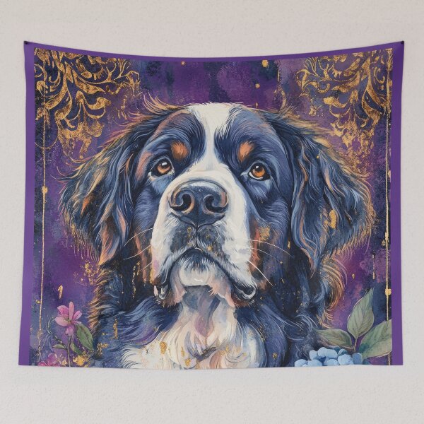 Item preview, BERNESE Mountain Dog into pink & blue flowers vintage style designed and sold by WallyPink.