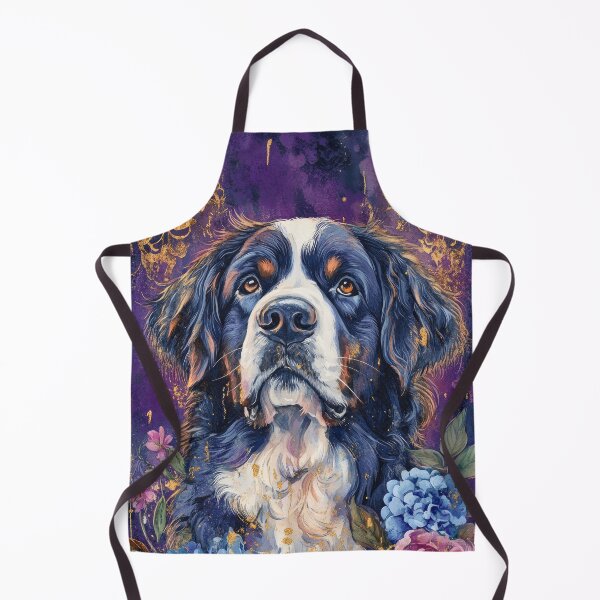 Item preview, BERNESE Mountain Dog into pink & blue flowers vintage style designed and sold by WallyPink.