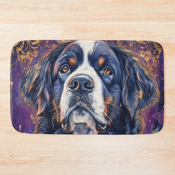 Item preview, BERNESE Mountain Dog into pink & blue flowers vintage style designed and sold by WallyPink.