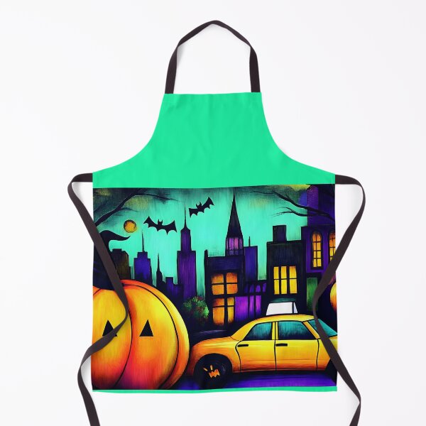 Item preview, Vibrant Halloween Cityscape- New York Yellow Taxi, Large Jack o Lantern with Witch Hat AI Generated designed and sold by OlfactoART Studio.