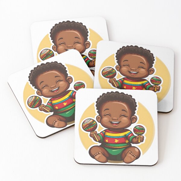 Item preview, A cheerful ghanaian boy  playing on rattles  -  for music lovers, enthusiasts of playing instruments, people who want to share joy designed and sold by WorldByEsi.