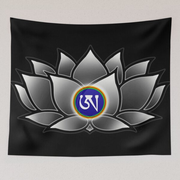 Item preview, White Lotus, Dzogchen, Ah, Tibetan, Flower, Buddhist, Buddhism, Black Background  designed and sold by MayGreenAbgrall.