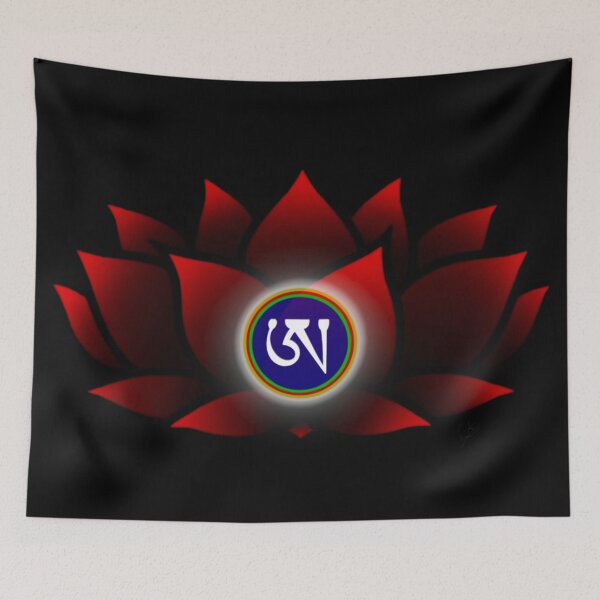 Item preview, Red Lotus, Dzogchen, Ah, Tibetan, Flower, Buddhist, Buddhism, Black Background  designed and sold by MayGreenAbgrall.