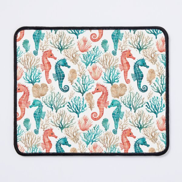 Item preview, Teal Orange Starfish Beachy Seahorse Pattern designed and sold by SeaStarAlex.