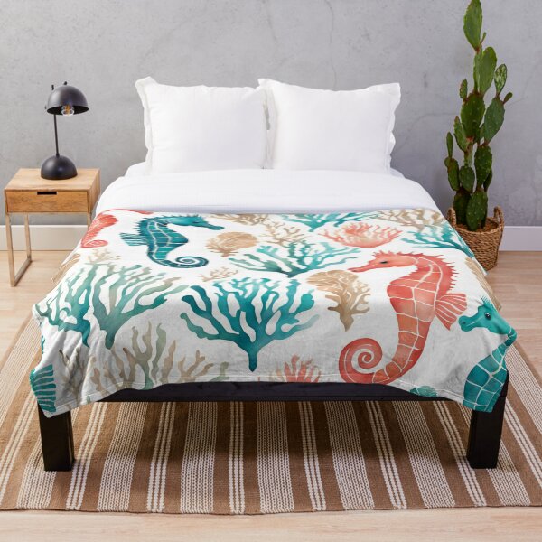 Item preview, Teal Orange Starfish Beachy Seahorse Pattern designed and sold by SeaStarAlex.