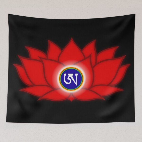 Item preview, Lotus Red, Dzogchen, Ah, Tibetan, Flower, Buddhist, Buddhism, Black Background  designed and sold by MayGreenAbgrall.
