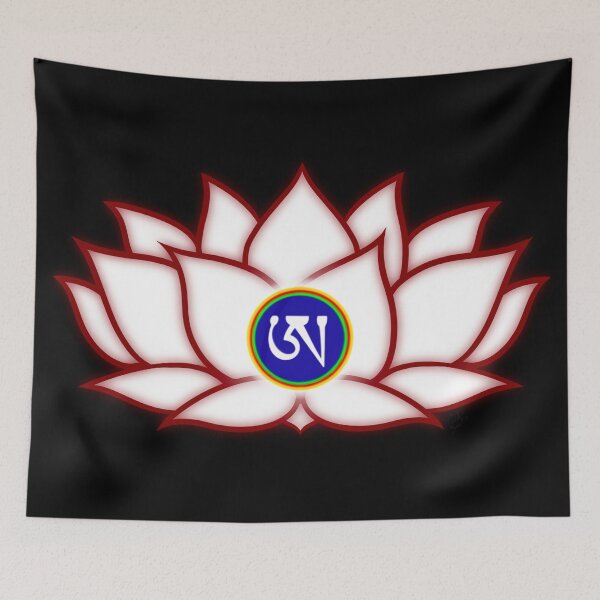 Item preview, Lotus White, Dzogchen, Ah, Tibetan, Flower, Buddhist, Buddhism, Black Background  designed and sold by MayGreenAbgrall.