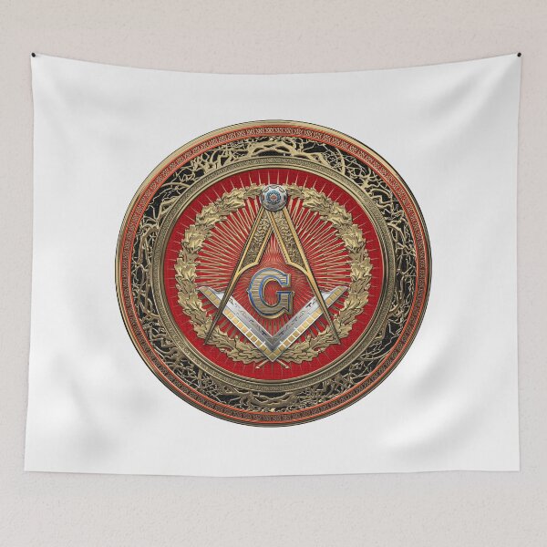 Item preview, 3rd Degree Mason Gold Jewel - Master Mason Square and Compasses over White Leather designed and sold by Serge Averbukh Art Studio.