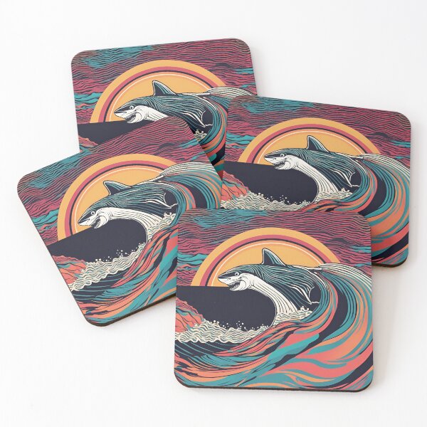 Item preview, Retro trippy shark in wave print designed and sold by NicMacTees.