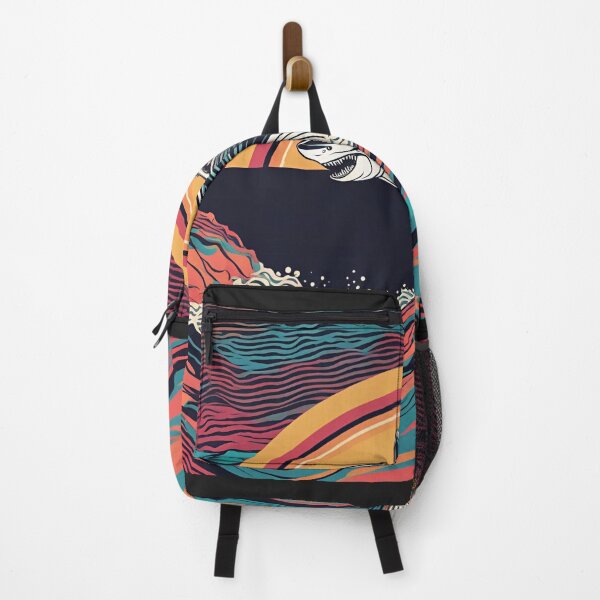 Item preview, Retro trippy shark in wave print designed and sold by NicMacTees.