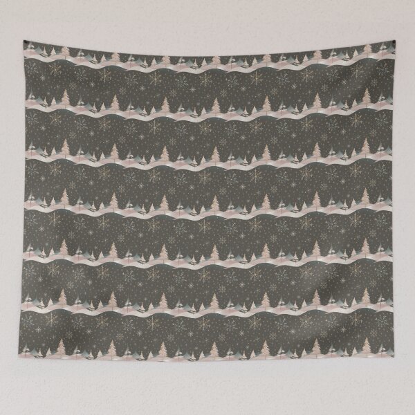 Item preview, Retro Cute Christmas Night Pattern with Snowflakes and Snowy Trees designed and sold by SamJanner.