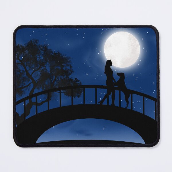 Item preview, Woman and a dog in the moonlight on a bridge  designed and sold by Fantacaroo Designs.
