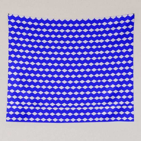 Item preview, A blue and white patterned fabric with diamond shapes designed and sold by PWDigitalArt.