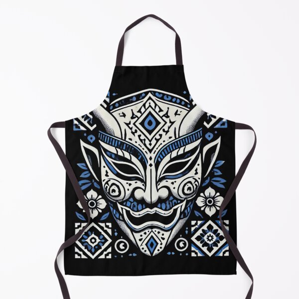 Item preview, Phi Ta Khon Mask with Tunisian Tile Design – Blue & White Cultural Artwork designed and sold by MrDRK1536.