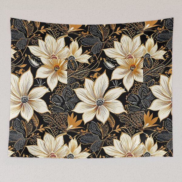Item preview, BOHO BOTANICAL BAROQUE BOUQUET ~ Floral Flowers ~ White Cream Black ~ Magnolia designed and sold by Spinning Plates 360.