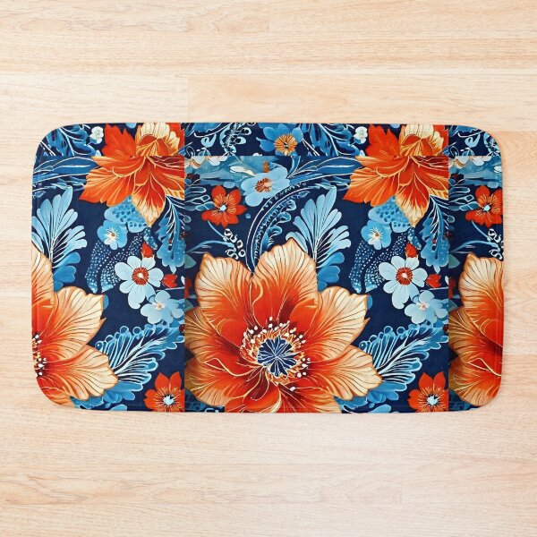 Item preview, BOHO BOTANICAL BAROQUE BOUQUET ~ Floral Flowers ~ Blue Orange Black ~ Anemone Cosmos designed and sold by Spinning Plates 360.