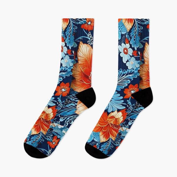 Item preview, BOHO BOTANICAL BAROQUE BOUQUET ~ Floral Flowers ~ Blue Orange Black ~ Anemone Cosmos designed and sold by Spinning Plates 360.