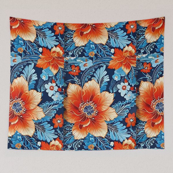 Item preview, BOHO BOTANICAL BAROQUE BOUQUET ~ Floral Flowers ~ Blue Orange Black ~ Anemone Cosmos designed and sold by Spinning Plates 360.