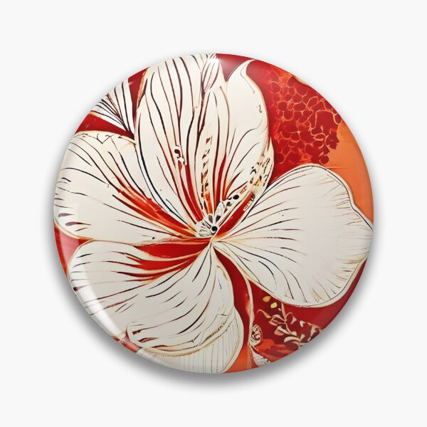 Item preview, BOHO BOTANICAL BAROQUE BOUQUET ~ Floral Flowers ~ White Cream Red ~ Hawaiian Hibiscus designed and sold by Spinning Plates 360.