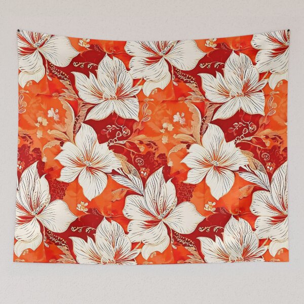 Item preview, BOHO BOTANICAL BAROQUE BOUQUET ~ Floral Flowers ~ White Cream Red ~ Hawaiian Hibiscus designed and sold by Spinning Plates 360.