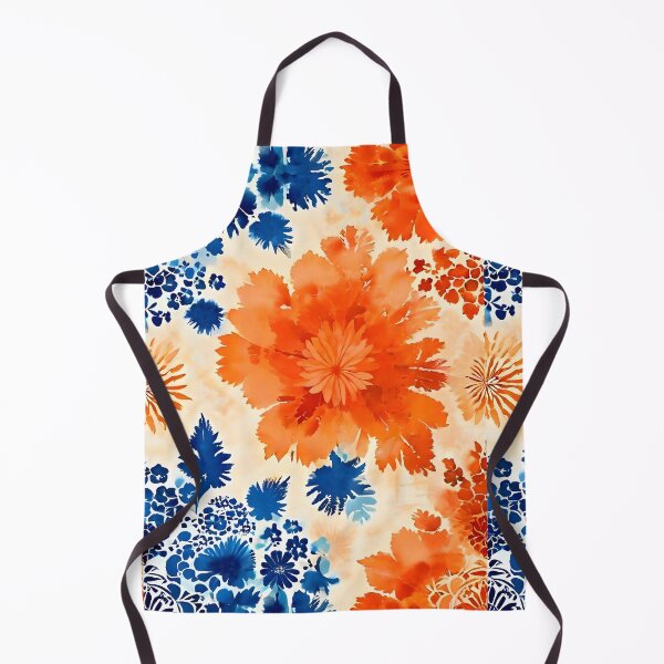 Item preview, BOHO BOTANICAL BAROQUE BOUQUET ~ Floral Flowers ~ Orange Blue ~ Japanese Sumi E Watercolors designed and sold by Spinning Plates 360.