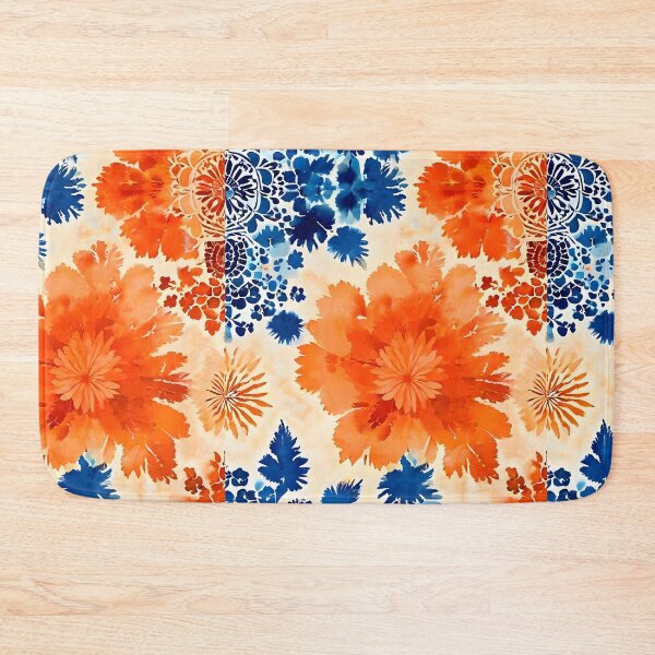 Item preview, BOHO BOTANICAL BAROQUE BOUQUET ~ Floral Flowers ~ Orange Blue ~ Japanese Sumi E Watercolors designed and sold by Spinning Plates 360.