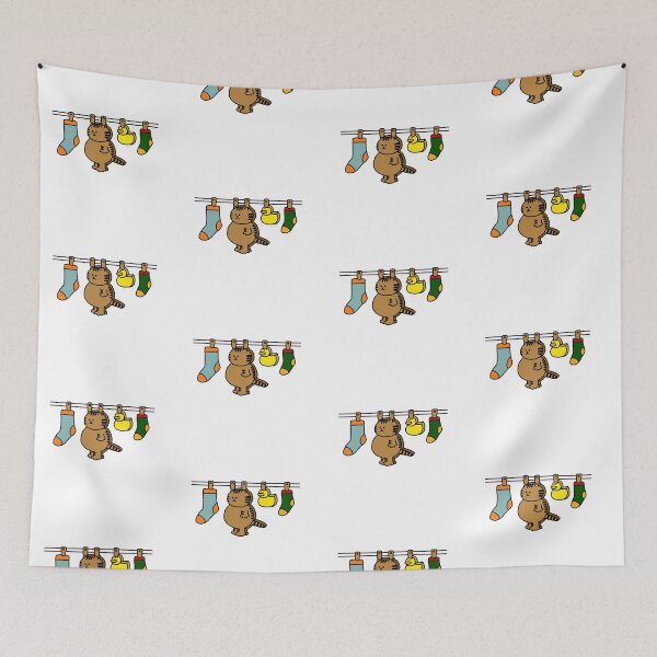 Item preview, a Cat toy and a Duck toy on the clothesline designed and sold by superbaechoo.