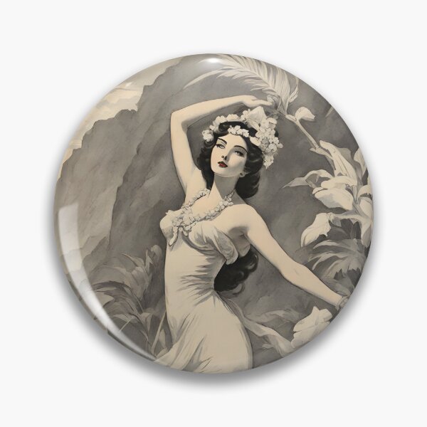 Item preview, VINTAGE HAWAIIAN GODDESS ~ Tropical Hawaii ~ Retro Black & White ~ Hawaiiana Woman Lady Art Poster Print designed and sold by Spinning Plates 360.