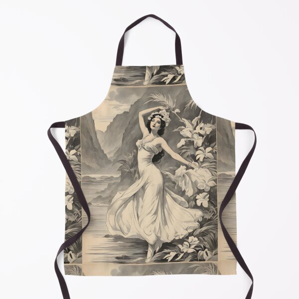 Item preview, VINTAGE HAWAIIAN GODDESS ~ Tropical Hawaii ~ Retro Black & White ~ Hawaiiana Woman Lady Art Poster Print designed and sold by Spinning Plates 360.