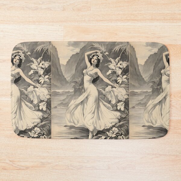 Item preview, VINTAGE HAWAIIAN GODDESS ~ Tropical Hawaii ~ Retro Black & White ~ Hawaiiana Woman Lady Art Poster Print designed and sold by Spinning Plates 360.