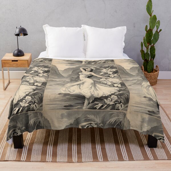 Item preview, VINTAGE HAWAIIAN GODDESS ~ Tropical Hawaii ~ Retro Black & White ~ Hawaiiana Woman Lady Art Poster Print designed and sold by Spinning Plates 360.