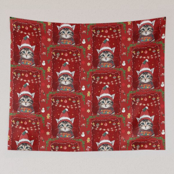 Item preview, Cute Cat Wishes You a Meowy Christmas designed and sold by ALITTLETOWN.