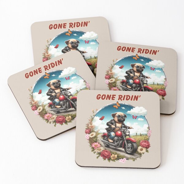 Item preview, Gone Ridin' Pug Cartoon designed and sold by critterpatchusa.