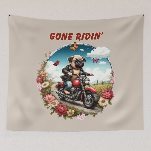 Item preview, Gone Ridin' Pug Cartoon designed and sold by critterpatchusa.