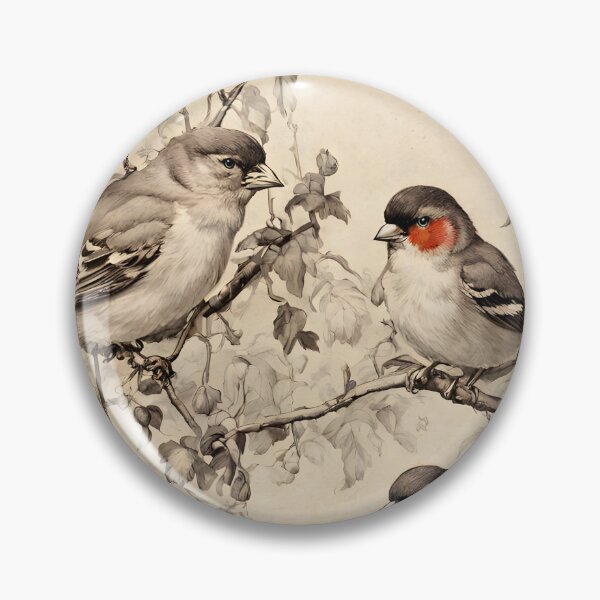 Item preview, VINTAGE FINCH BIRDS ~ English Garden ~ Retro Black & White ~ Bird Lovers Art Gift Art Poster Print designed and sold by Spinning Plates 360.
