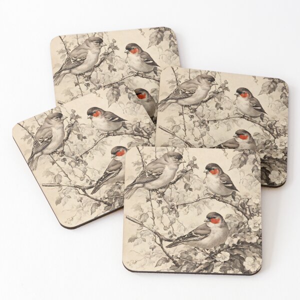 Item preview, VINTAGE FINCH BIRDS ~ English Garden ~ Retro Black & White ~ Bird Lovers Art Gift Art Poster Print designed and sold by Spinning Plates 360.