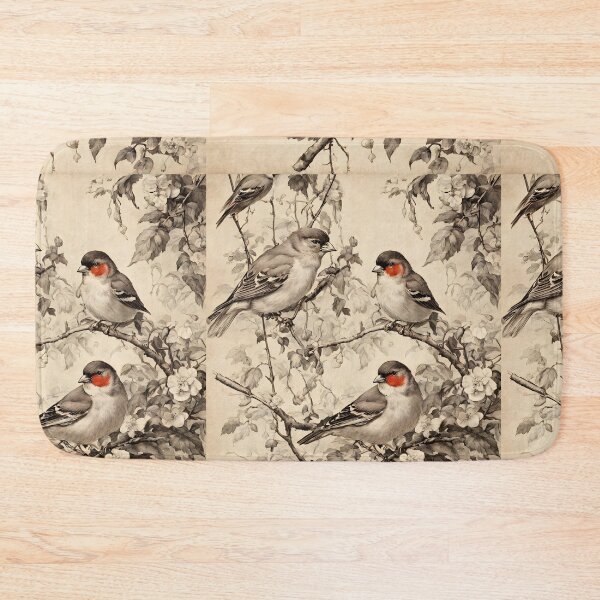Item preview, VINTAGE FINCH BIRDS ~ English Garden ~ Retro Black & White ~ Bird Lovers Art Gift Art Poster Print designed and sold by Spinning Plates 360.