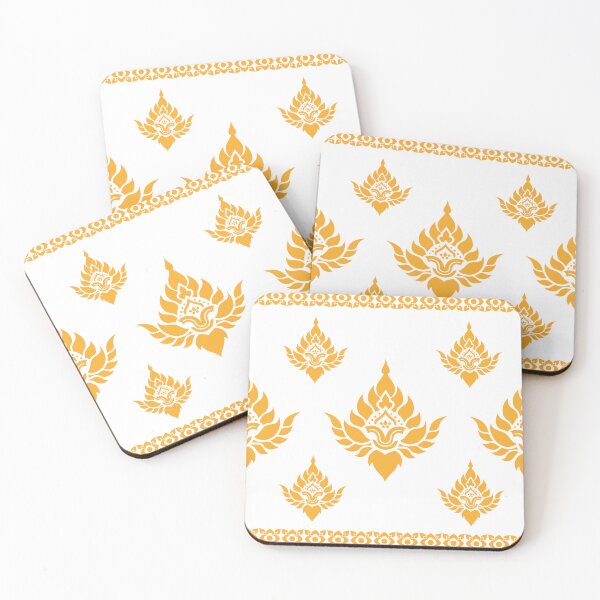 Item preview, Traditional Thai fabric pattern design with golden floral motifs  designed and sold by ploen kongsuwan.